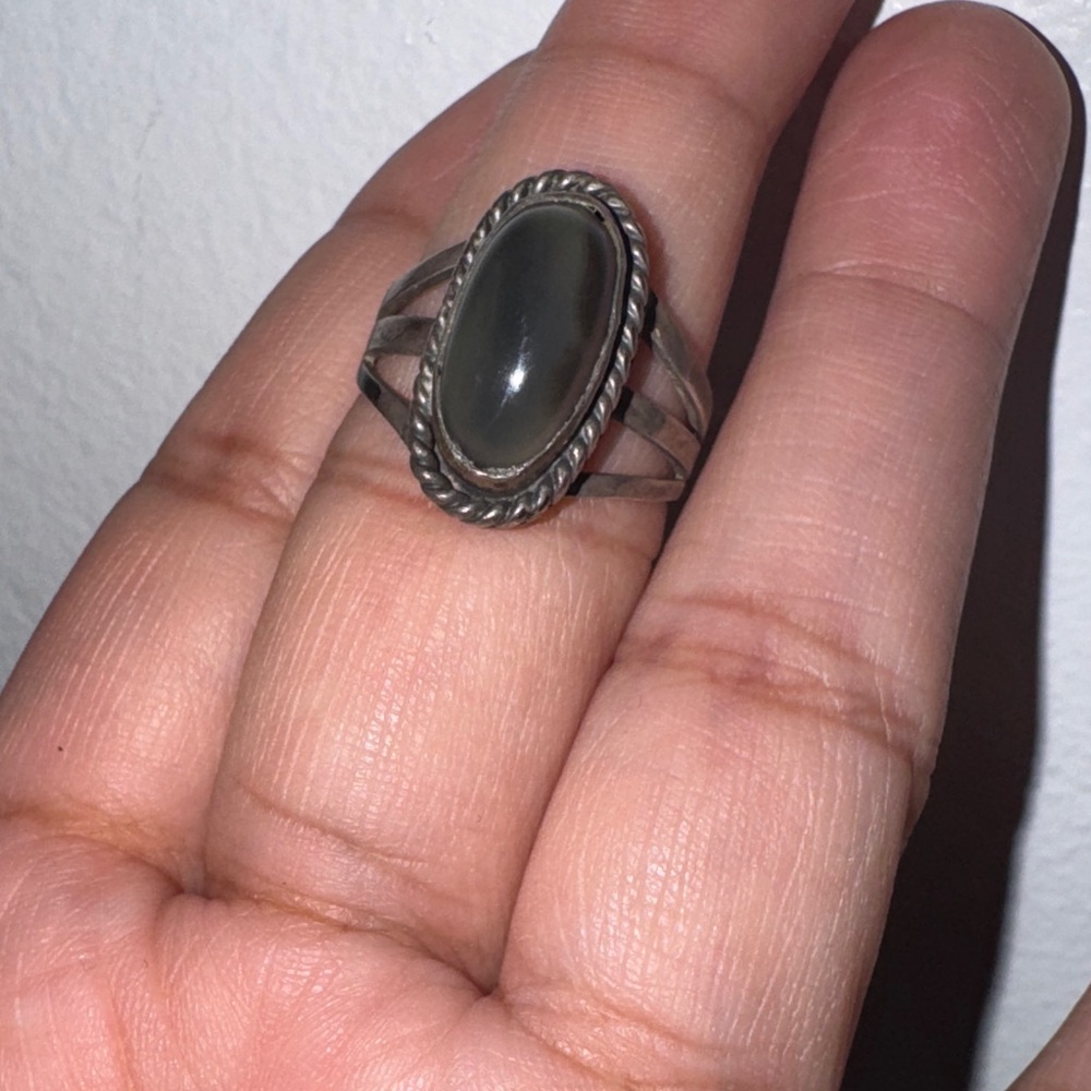 silver ring oval gemstone